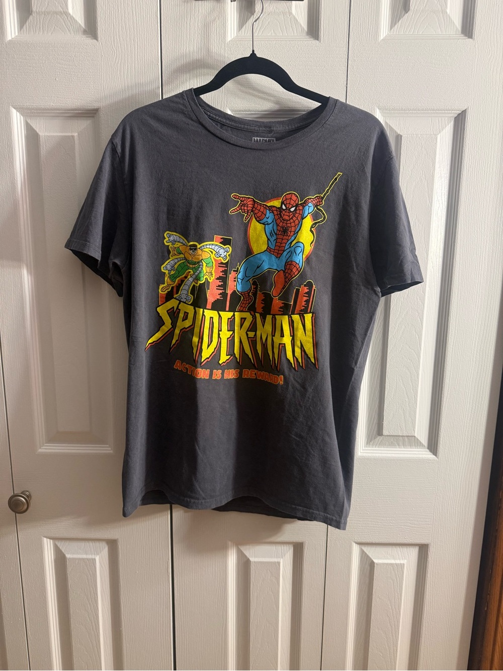 Marvel Spider-Man Graphic Tee – Charcoal with Red & Yellow Print